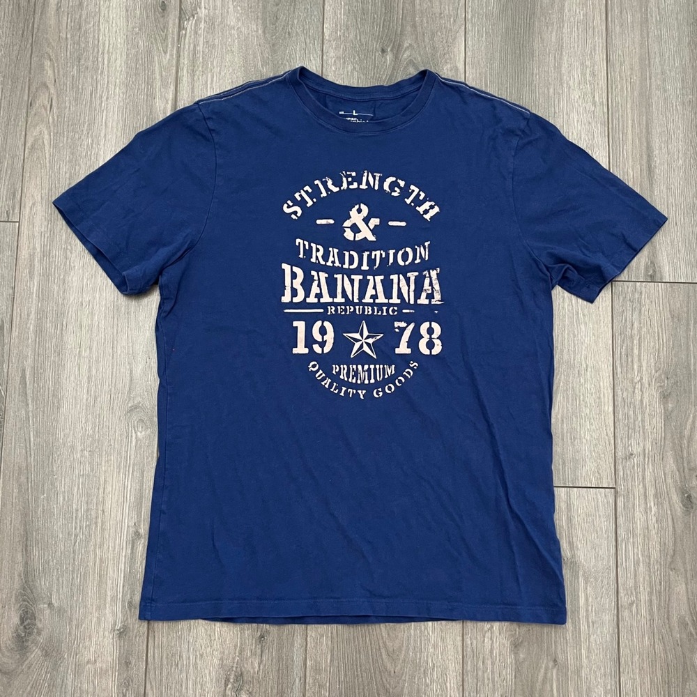 Banana Republic Mens Graphic Tee Navy Blue Strength Tradition 1978 Large
